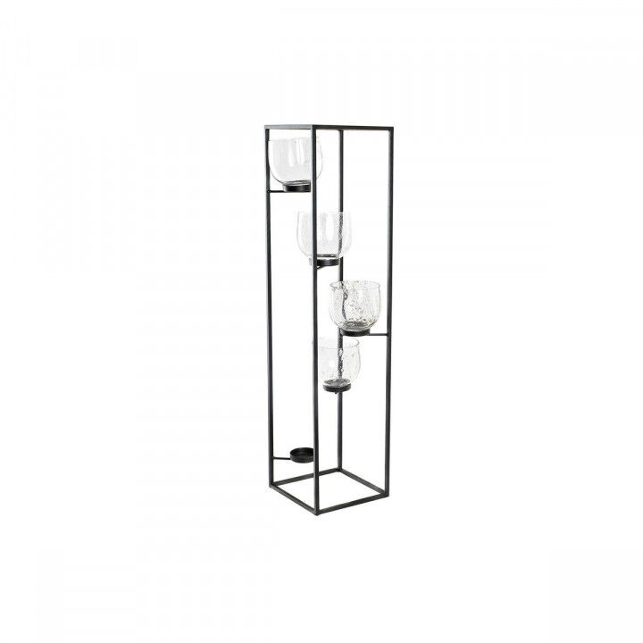 Kaarshouder DKD Home Decor Kristal Zwart Transparant 18 x 18 x 76 cm Ijzer