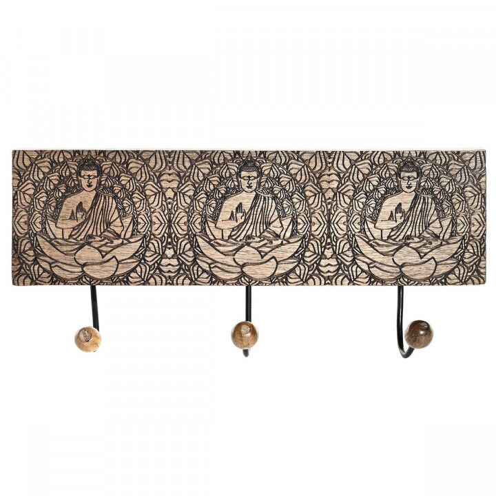 Perchero de Pared DKD Home Decor Metal Madera de mango Natural Buda Oriental 38 x 6 x 18 cm