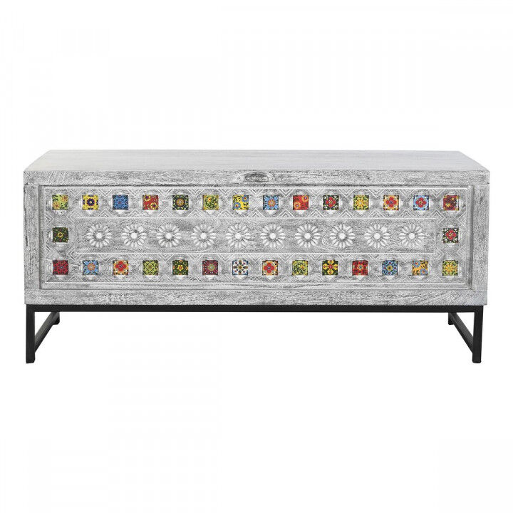 Coffre DKD Home Decor Céramique Gris Blanc Bois de manguier (116 x 40 x 50 cm)