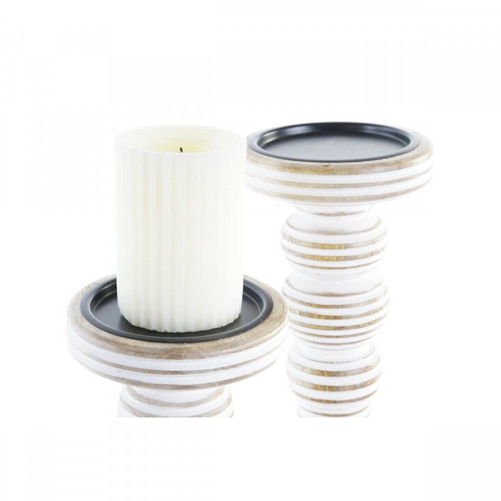 Candleholder DKD Home Decor Iron Mango wood Stripped (2 Pieces) (15 x 15 x 53 cm)