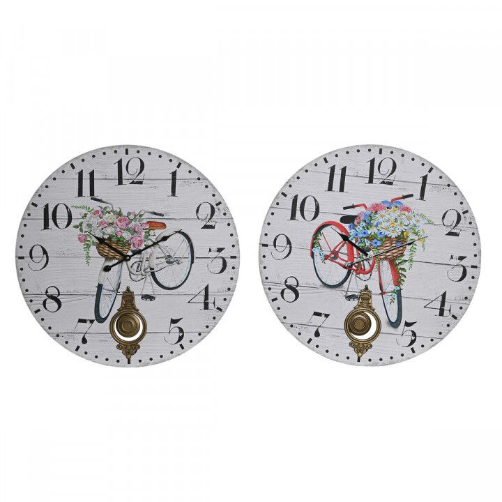 Wall Clock DKD Home Decor Bicycle Metal Multicolour MDF Wood (2 Units) (58 x 4 x 58 cm)
