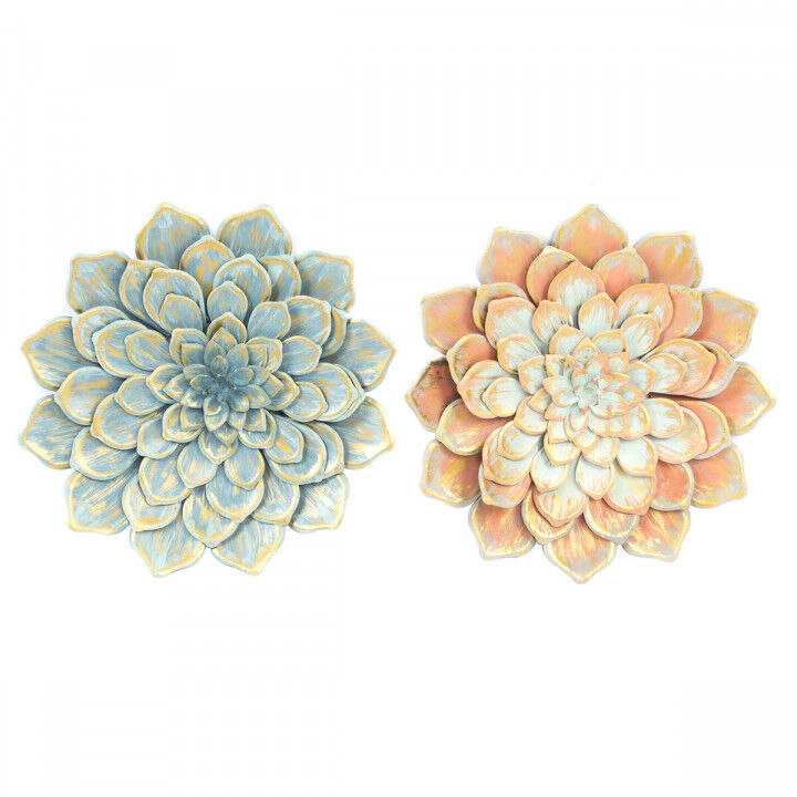 Wanddekoration DKD Home Decor 61 x 8 x 61 cm Blume Blau Orange Shabby Chic (2 Stück)