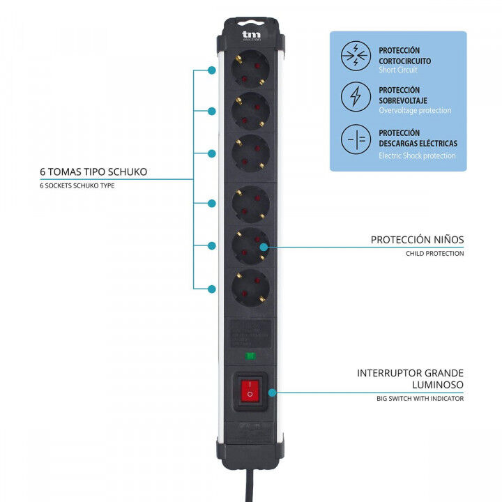 Power Socket - 6 Sockets with Switch TM Electron TMUAD406