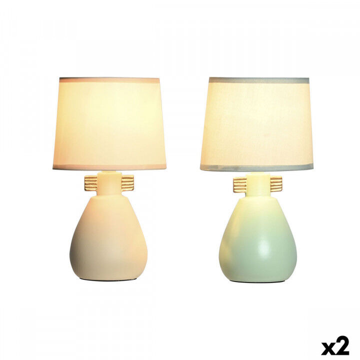 Desk lamp DKD Home Decor Cloth Polyester Green Cream Stoneware 220 V 40 W (2 Units) (16 x 16 x 27 cm)