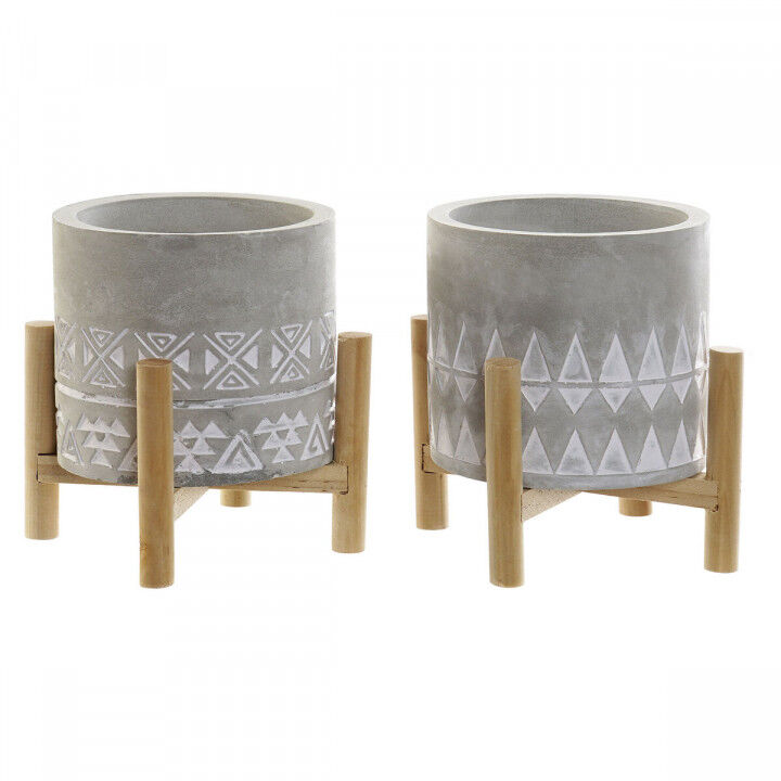 Candela DKD Home Decor Grigio Legno Marrone Cemento Alluminio Cera (10 x 10 x 12 cm) (2 Unità)