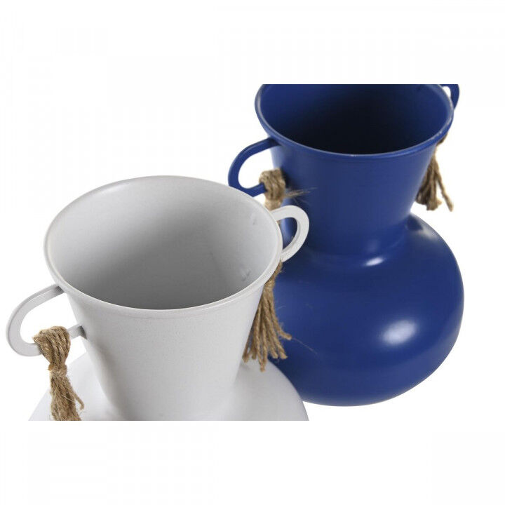 Vaas DKD Home Decor Metaal Wit Marineblauw (12 x 12 x 16 cm) (2 Stuks)