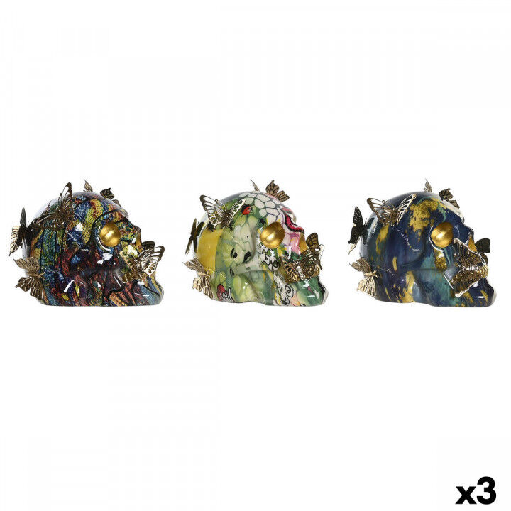 Decoratieve figuren DKD Home Decor 15,5 x 10,5 x 11 cm Multicolour Schedel (3 Stuks)