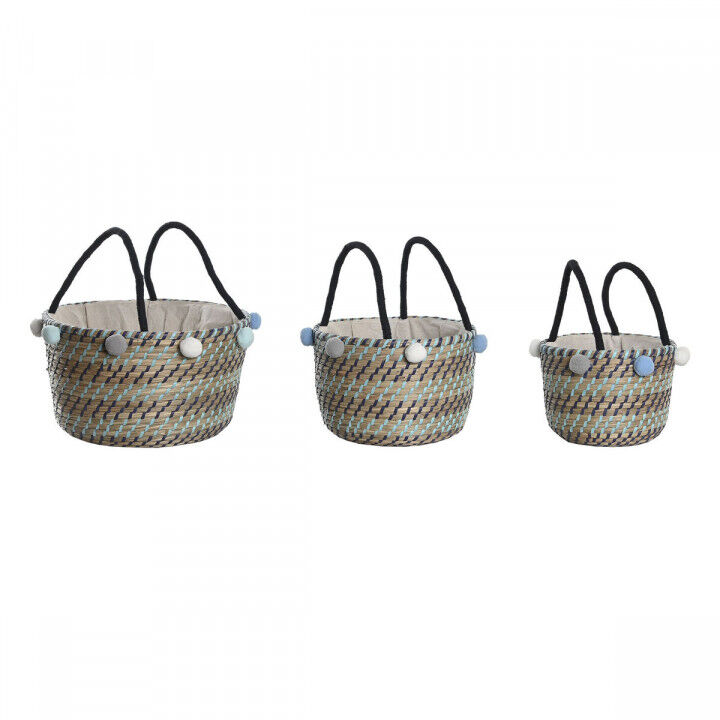 Juego de Cestas DKD Home Decor Pompones 43 x 43 x 43 cm