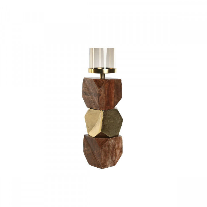 Candleholder DKD Home Decor 10 x 10 x 40,5 cm Crystal Golden Brown Aluminium Mango wood