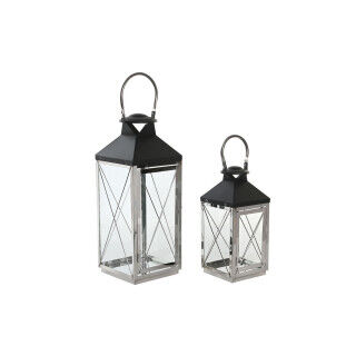 Ensemble de lanternes DKD Home Decor Noir Verre Acier Moderne Chrome 18 x 18 x 43 cm (2 Pièces)