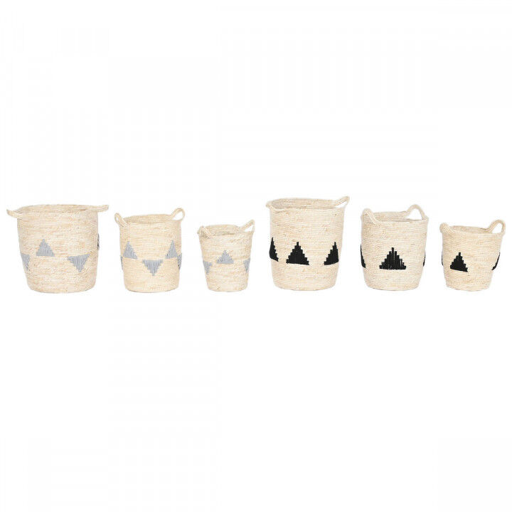 Juego de Cestos Home ESPRIT Negro Gris Natural Hierba marina Boho 33 x 33 x 40 cm 3 Piezas (2 Unidades)