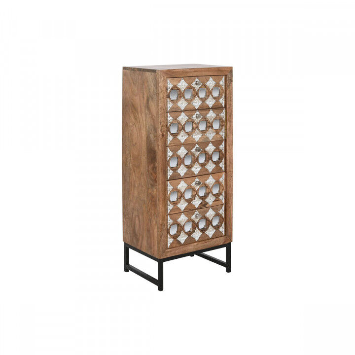 Schubladenschrank Home ESPRIT Braun Schwarz Silberfarben Mango-Holz Spiegel Indianer 45 x 35 x 105 cm