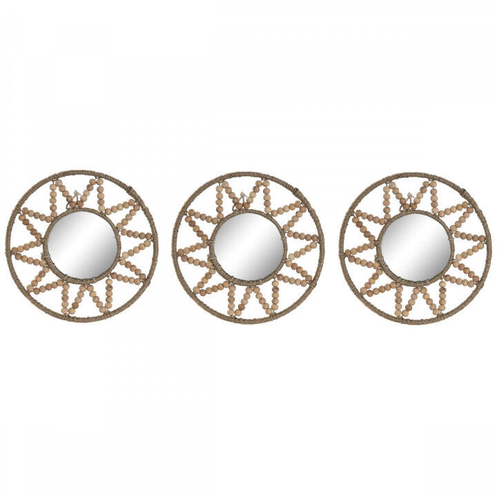 Mirror Set Home ESPRIT Natural Scandi 20 x 1 x 20 cm (3 Pieces)