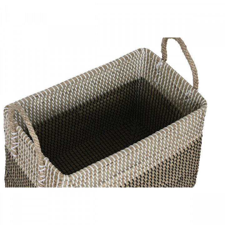 Basket spelset Home ESPRIT Wit Zwart Natuurlijk Zeegras Boho 44 x 25 x 38 cm 2 Onderdelen