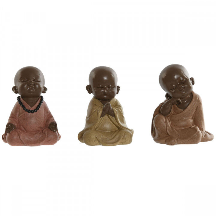 Figura Decorativa Home ESPRIT Naranja Coral Lima Resina Monje Oriental 10,5 x 9 x 13,5 cm (3 Unidades)