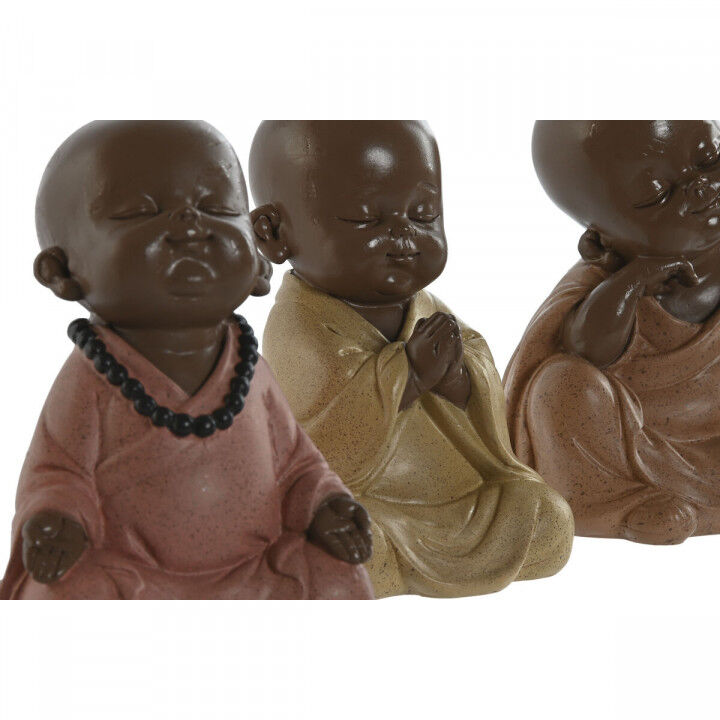 Figura Decorativa Home ESPRIT Naranja Coral Lima Resina Monje Oriental 10,5 x 9 x 13,5 cm (3 Unidades)