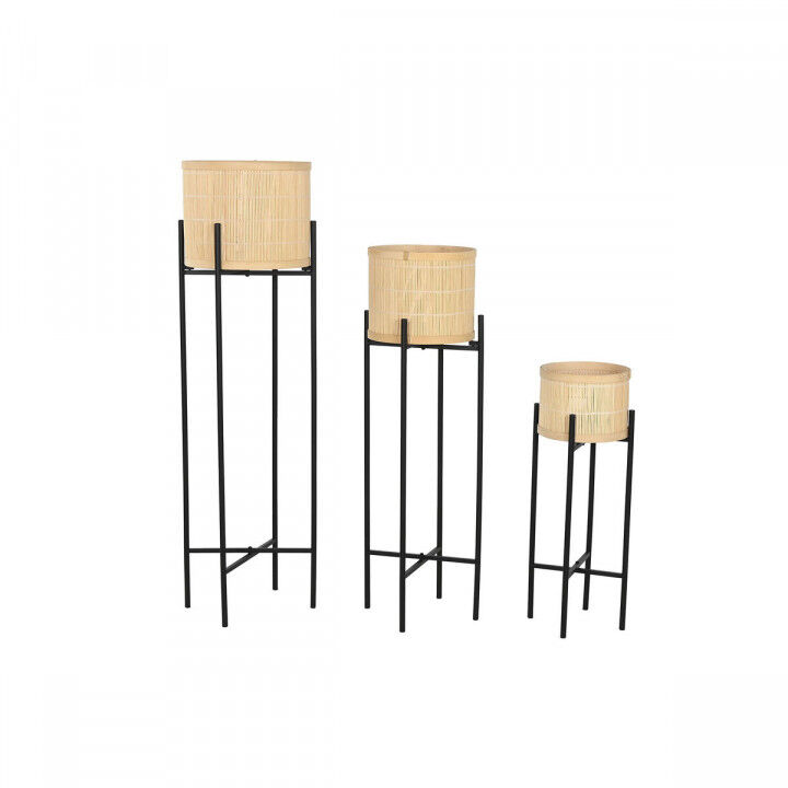 Set of Planters Home ESPRIT Black Natural Metal Bamboo 31 x 31 x 103 cm (3 Pieces)