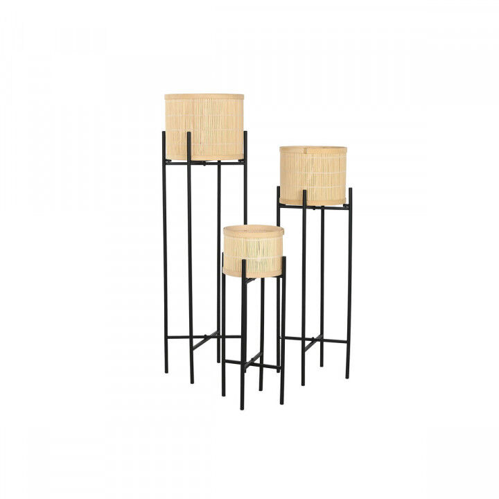 Set de pots de fleurs Home ESPRIT Noir Naturel Métal Bambou 31 x 31 x 103 cm (3 Pièces)