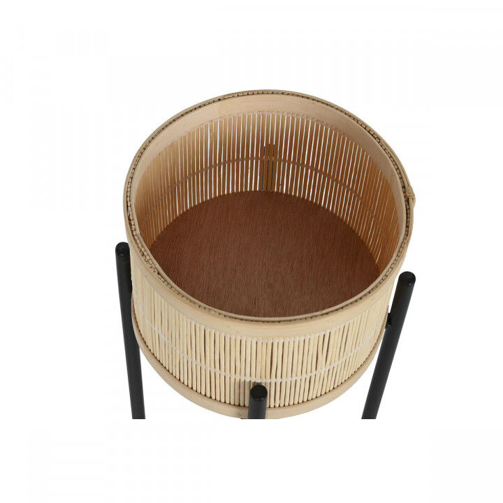 Plantenbakkenset Home ESPRIT Zwart Natuurlijk Metaal Bamboe 31 x 31 x 103 cm (3 Onderdelen)
