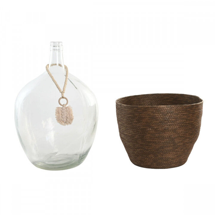 Vase Home ESPRIT Transparent Brun foncé Verre Colonial 37 x 37 x 55 cm