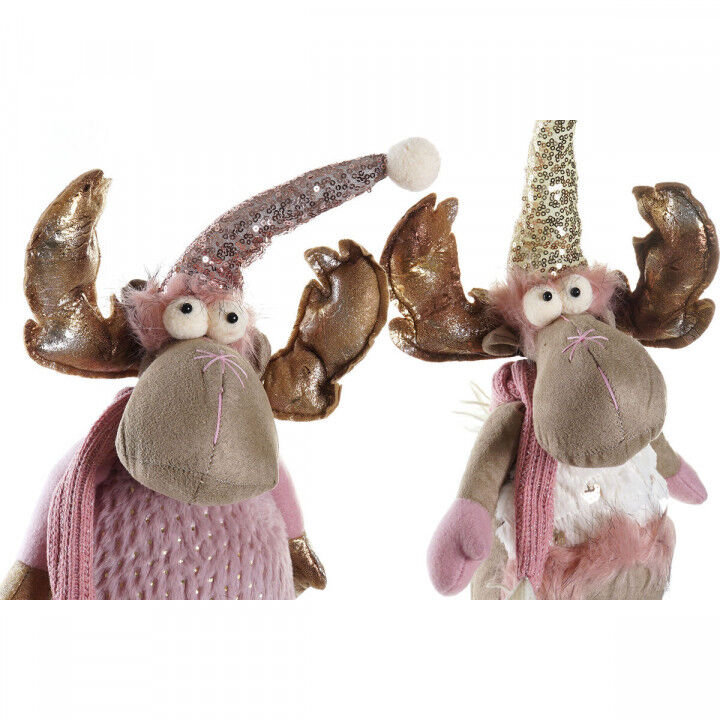 Adorno Navideño DKD Home Decor Blanco Rosa Dorado Reno 15 x 17 x 50 cm (2 Unidades)