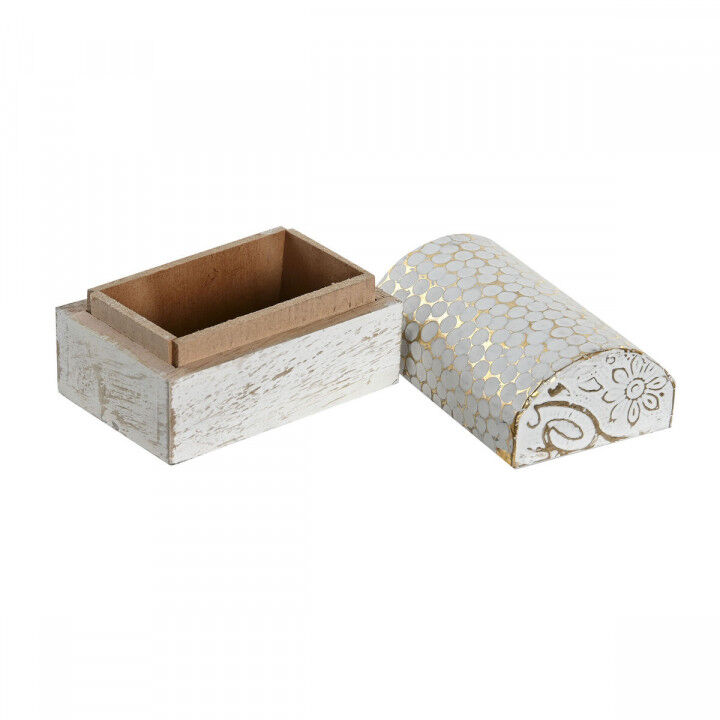 Doos-Juwelenkistje DKD Home Decor Wit Gouden Aluminium Mangohout 7,5 x 5,3 x 5,3 cm (6 Stuks)