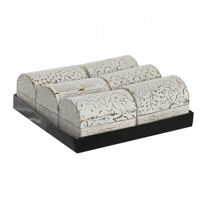 Doos-Juwelenkistje DKD Home Decor Wit Gouden Aluminium Mangohout 7,5 x 5,3 x 5,3 cm (6 Stuks)