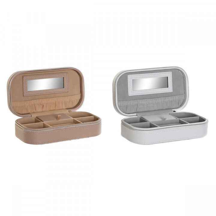 Jewelry box DKD Home Decor Blue Grey Camel Light Pink Polyurethane Mirror 18,5 x 10 x 5 cm (2 Units)