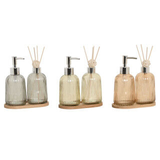 Set da Bagno Home ESPRIT Grigio Arancio Ambra Bambù Cristallo 3 Pezzi