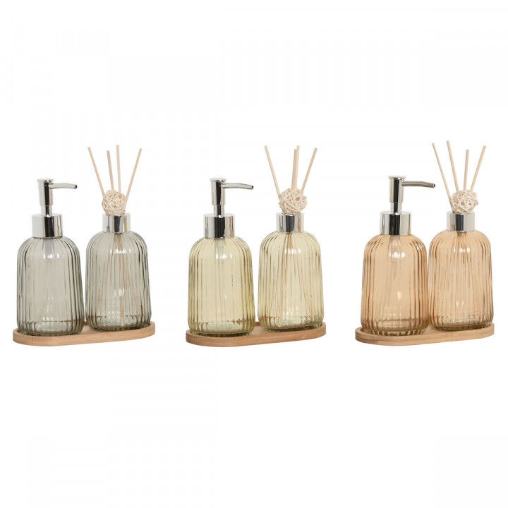 Ensemble de Bain Home ESPRIT Gris Orange Ambre Bambou Verre 3 Pièces