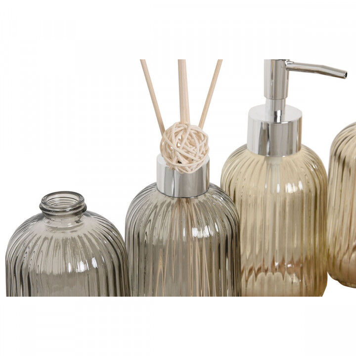 Ensemble de Bain Home ESPRIT Gris Orange Ambre Bambou Verre 3 Pièces