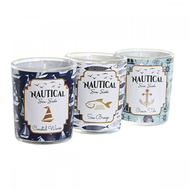 Candela DKD Home Decor Azzurro Cera Cristallo 17 x 5 x 6 cm (3 Unità)