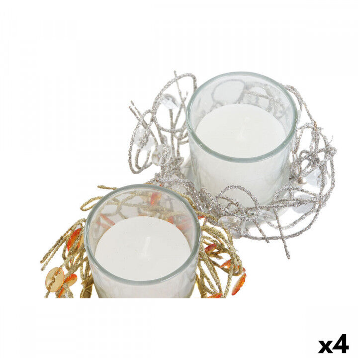 Vela DKD Home Decor Dorado Plateado Navidad 10.5 x 10.5 x 7 cm 10,5 x 10,5 x 7 cm (4 Unidades)