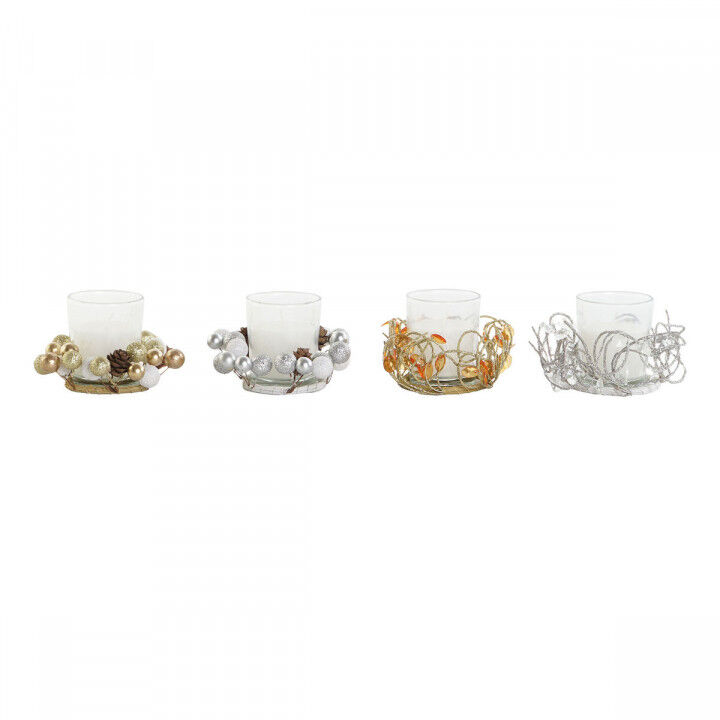 Candle DKD Home Decor Golden Silver Christmas 10.5 x 10.5 x 7 cm 10,5 x 10,5 x 7 cm (4 Units)