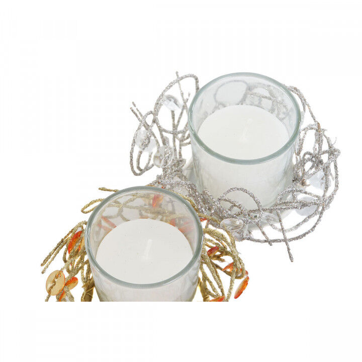 Kerze DKD Home Decor Gold Silberfarben Weihnachten 10.5 x 10.5 x 7 cm 10,5 x 10,5 x 7 cm (4 Stück)