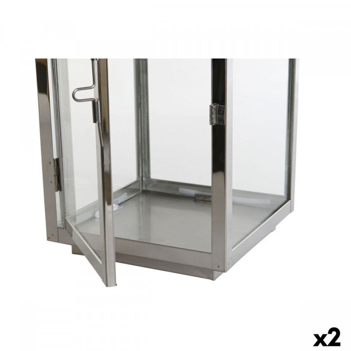 Farol DKD Home Decor Dorado Plateado Aluminio Cristal 14 x 14 x 35 cm (2 Unidades)