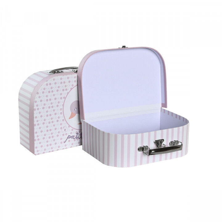 Set of decorative boxes DKD Home Decor 28 x 9,5 x 20 cm Pink Metal Multicolour Cardboard