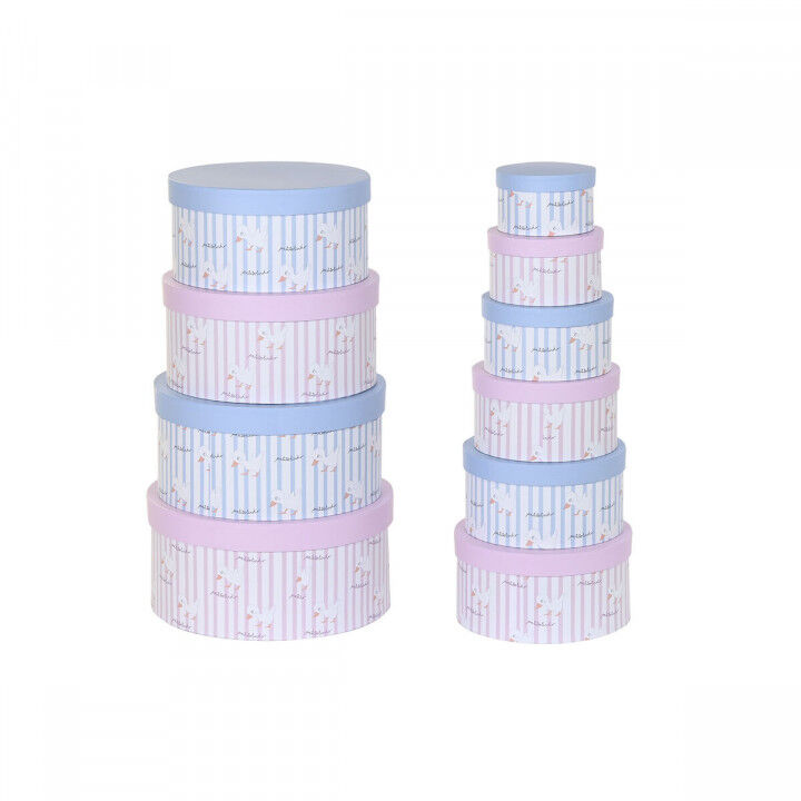 Set de Cajas Organizadoras Apilables DKD Home Decor Azul Rosa Cartón (37,5 x 37,5 x 18 cm)