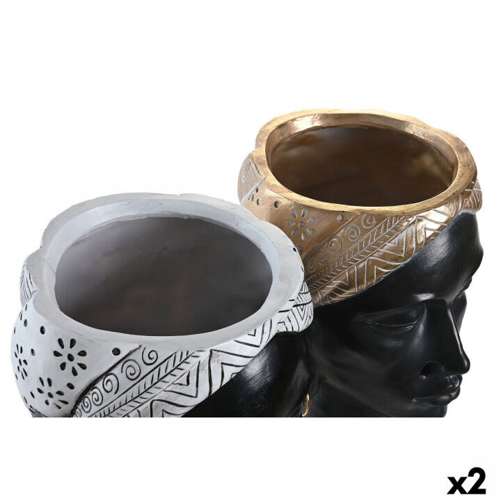 Figura Decorativa DKD Home Decor Plateado Dorado Marrón Resina Colonial Africana (19,5 x 11 x 39,5 cm) (2 Unidades)