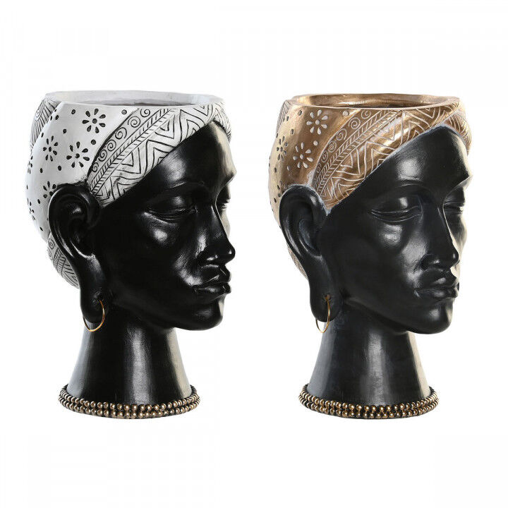 Deko-Figur DKD Home Decor Silberfarben Gold Braun Harz Kolonial Afrikanerin (19,5 x 11 x 39,5 cm) (2 Stück)