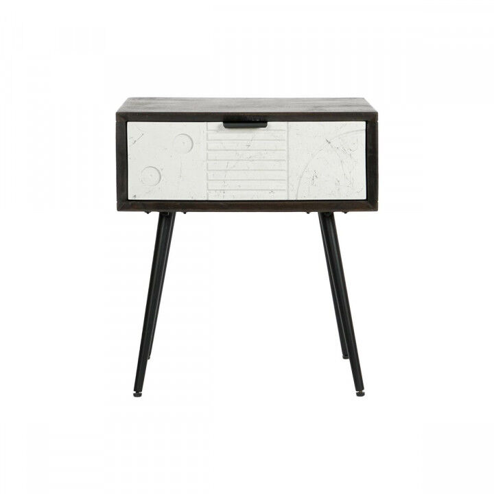 Comodino DKD Home Decor 45 x 38 x 50 cm Nero Metallo Bianco Legno di mango Wengue
