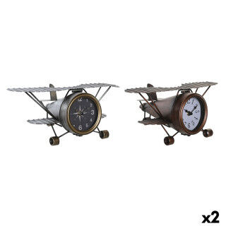 Horloge de table DKD Home Decor Doré Argenté Avion (2 Unités)
