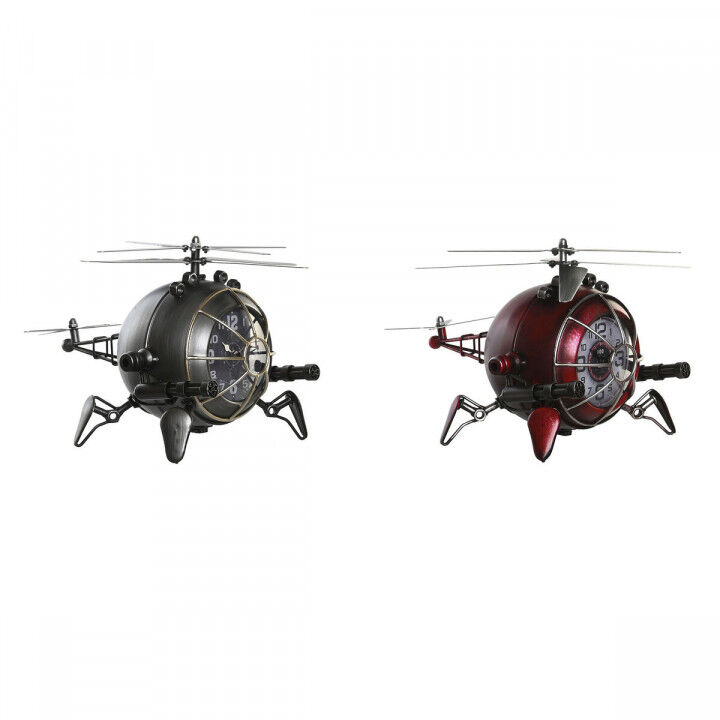 Reloj de Mesa DKD Home Decor Rojo Plateado Helicóptero (2 Unidades)