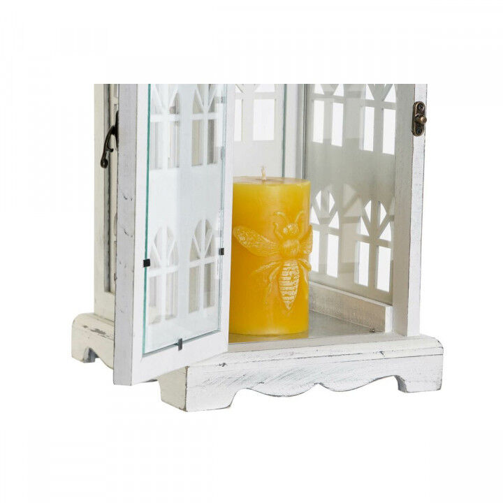 Lanterne DKD Home Decor Finition vieillie Blanc Gris Bois Verre méditerranéen 19 x 19 x 51 cm