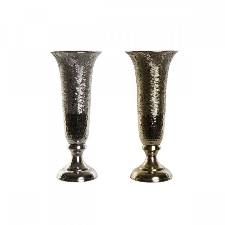 Vaas DKD Home Decor Gouden Zilverkleurig Aluminium 13 x 13 x 33 cm (2 Stuks)