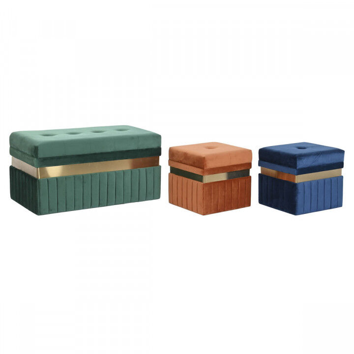 Kruk DKD Home Decor Blauw Groen Oranje Gouden Hout MDF 93 x 47 x 45 cm (3 Stuks)