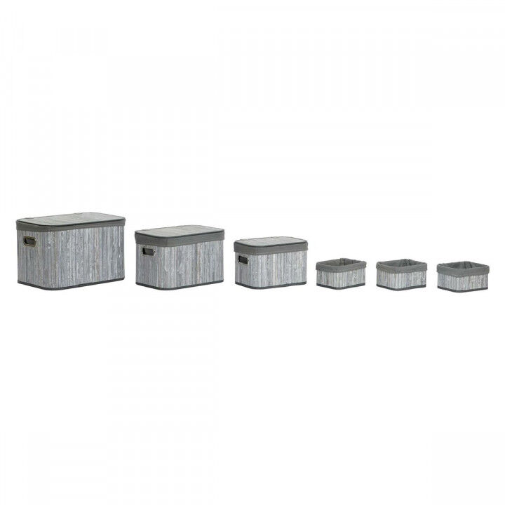 Set di Cestini DKD Home Decor Bianco Grigio Bambù Legno MDF 51 x 35 x 33 cm