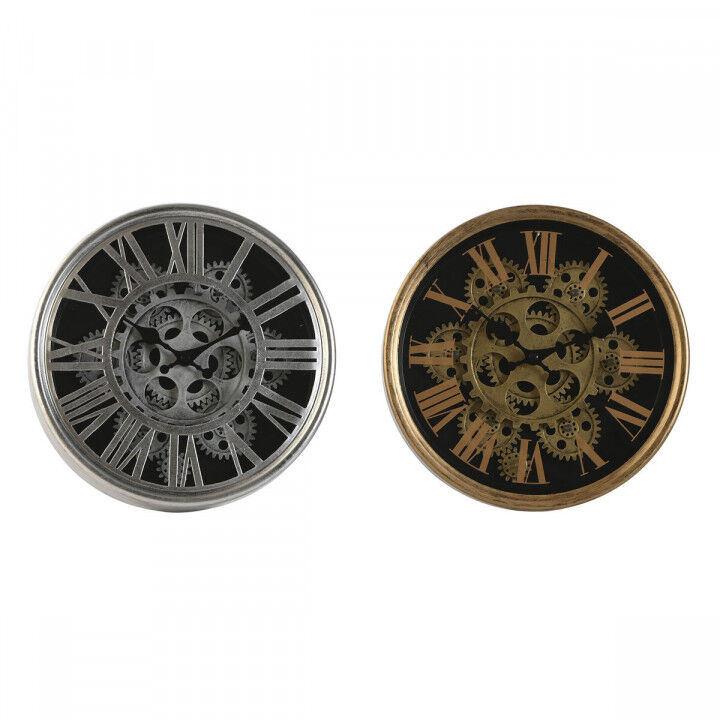 Wall Clock Home ESPRIT Black Golden Silver Metal Crystal 25 x 6,3 x 25 cm (2 Units)