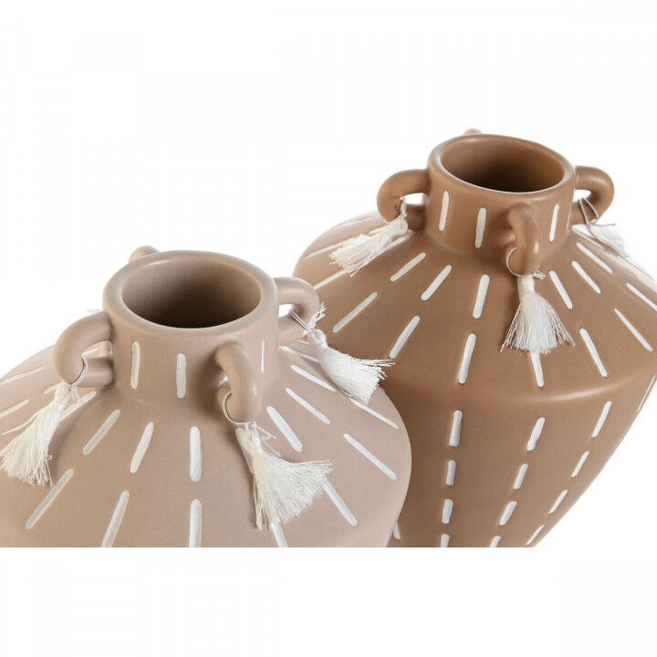 Vase Home ESPRIT Braun Hellbraun aus Keramik Kolonial Randbereich 15,5 x 15,5 x 17,1 cm (2 Stück)