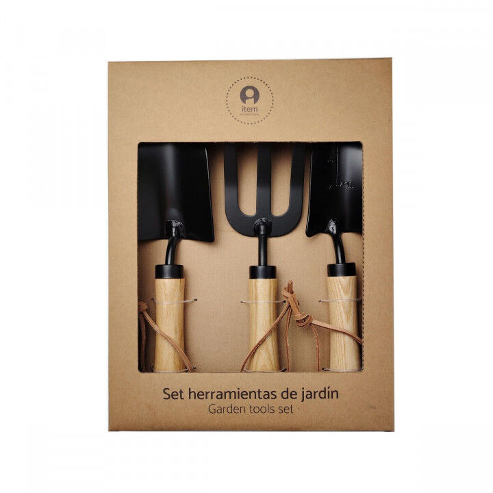 Kit d'outils de jardin Home ESPRIT 3 Pièces Marron Noir Acier
